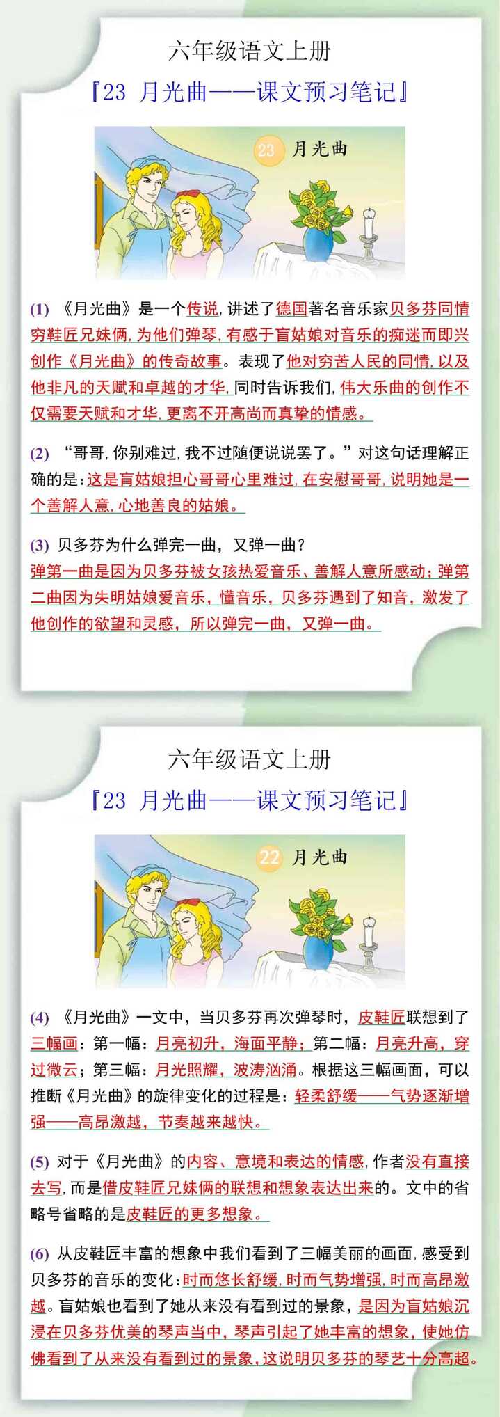 六年级语文上册23 月光曲课文预习笔记