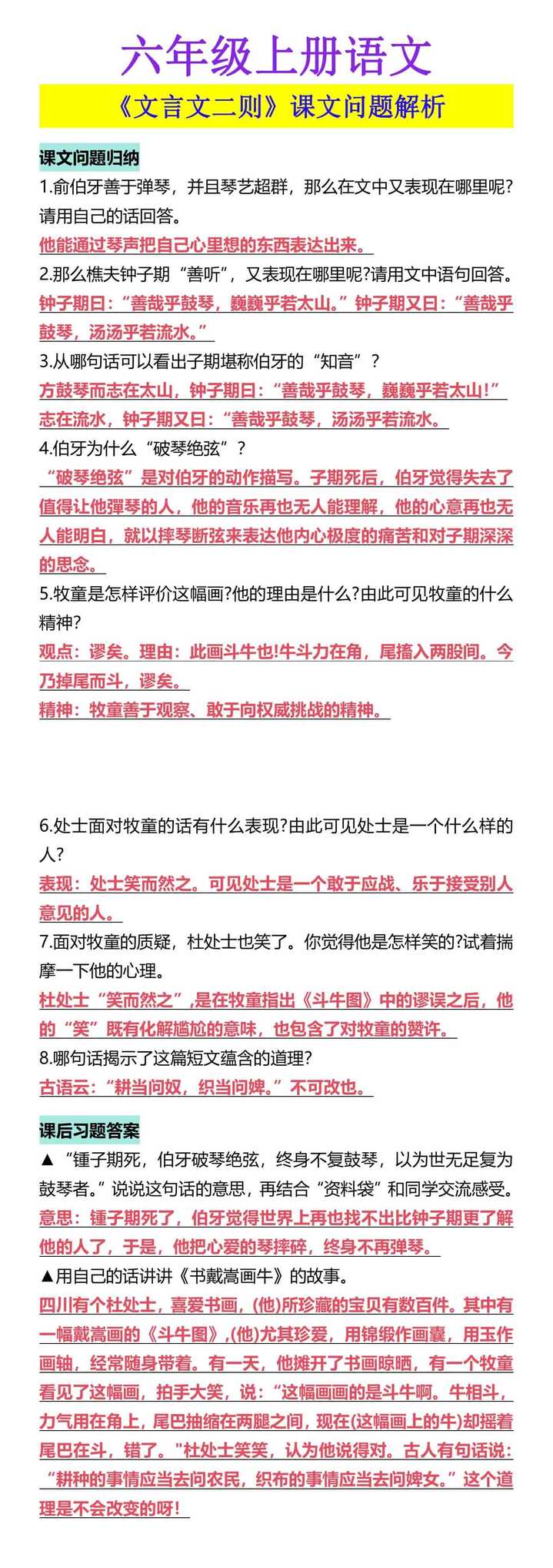 六年级上册语文 《文言文二则》课文问题解析