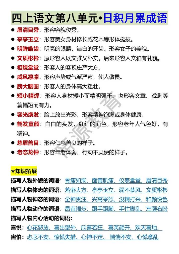 四上语文第八单元•日积月累成语