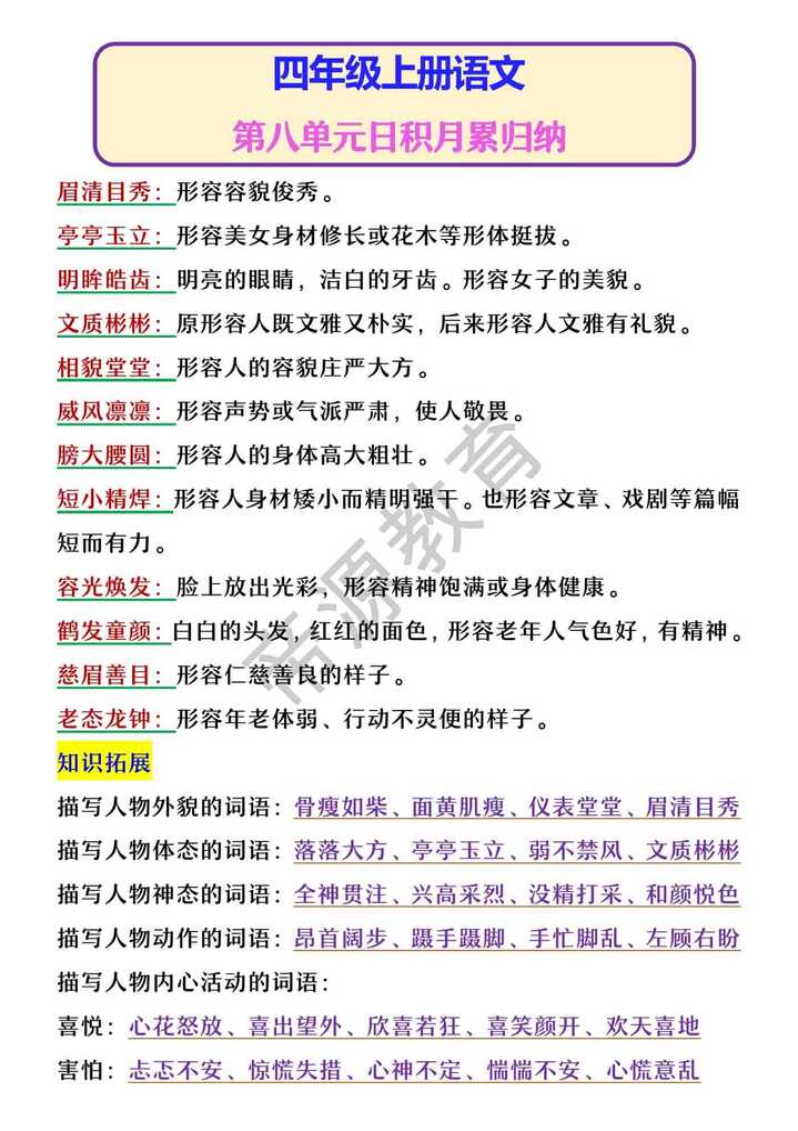 四年级上册语文 第八单元日积月累归纳