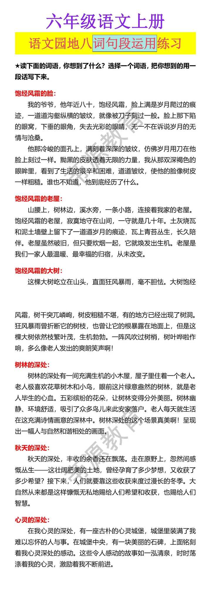 六年级语文上册 语文园地八词句段运用练习