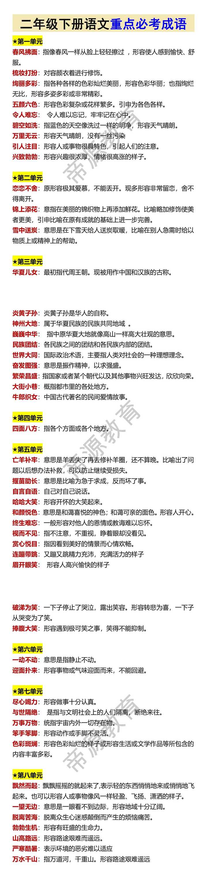 二年级下册语文重点必考成语