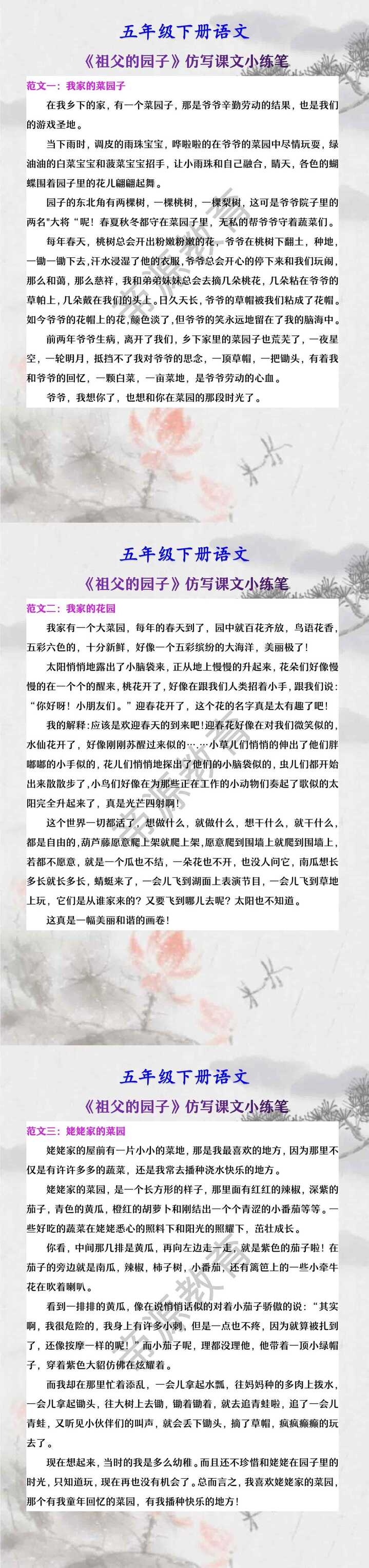 五年级下册语文 《祖父的园子》仿写课文小练笔