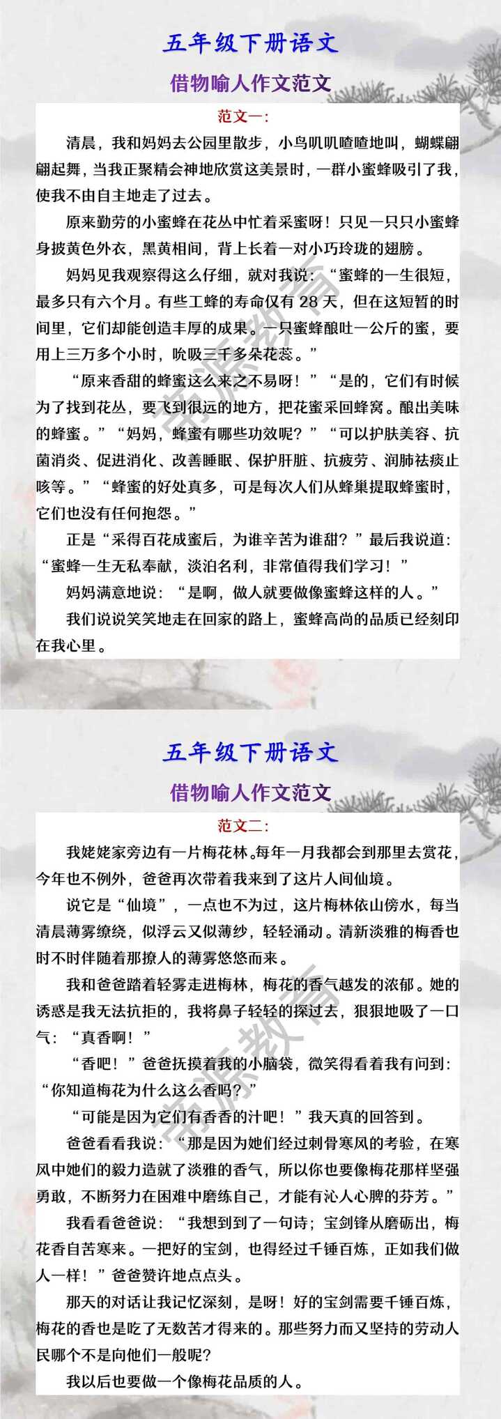 五年级下册语文 借物喻人作文范文