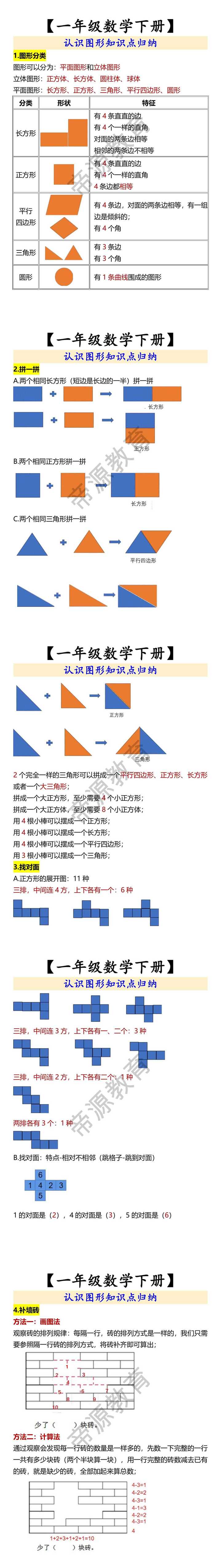 【一年级数学下册】 认识图形知识点归纳