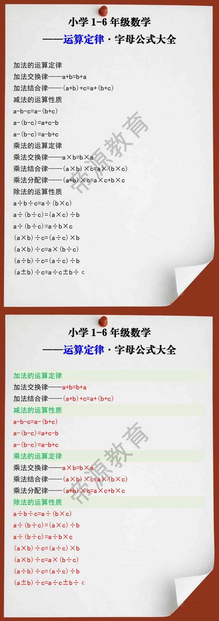 小学数学运算定律公式大全