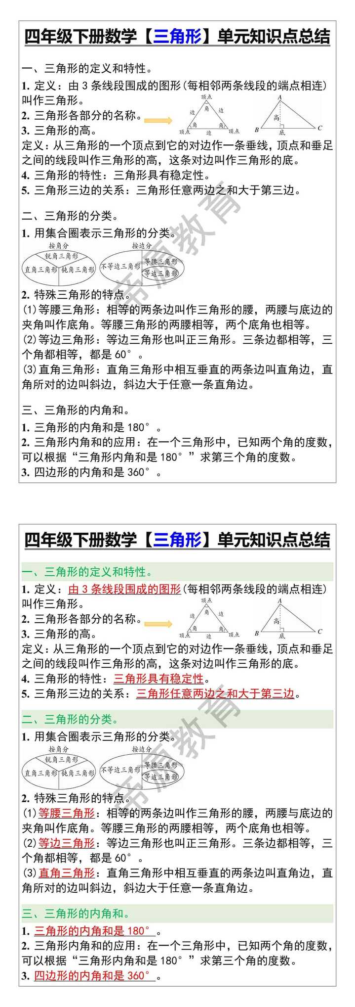 四年级下册数学【三角形】单元知识点总结