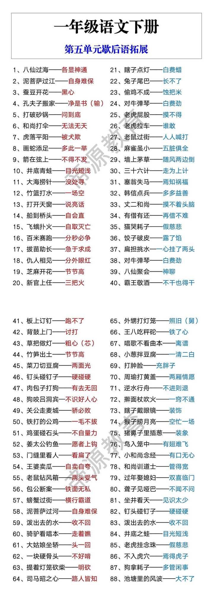 一年级语文下册 第五单元歇后语拓展