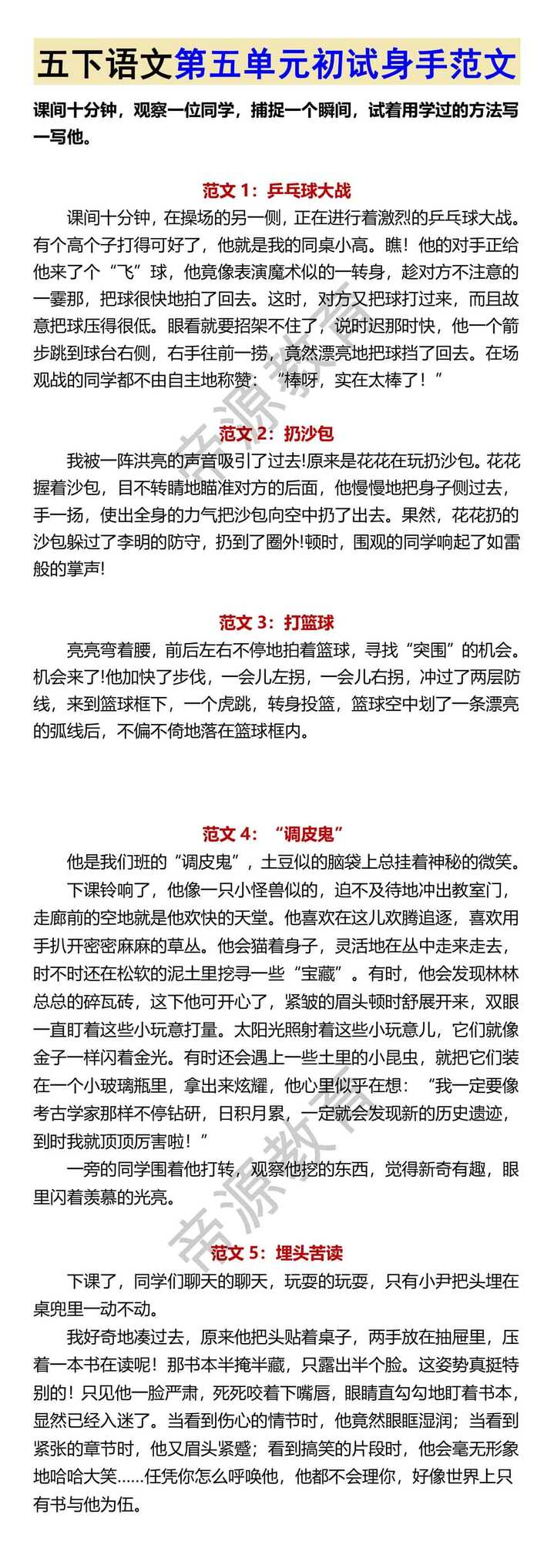 五下语文第五单元初试身手范文