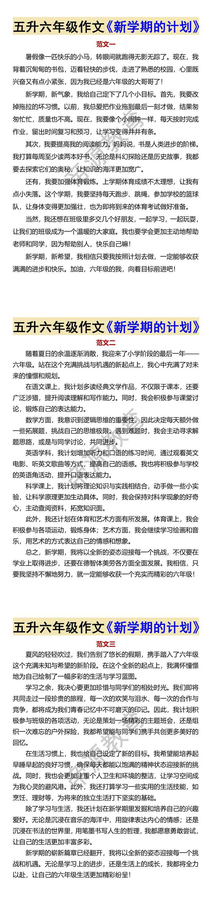 五升六年级作文《新学期的计划》