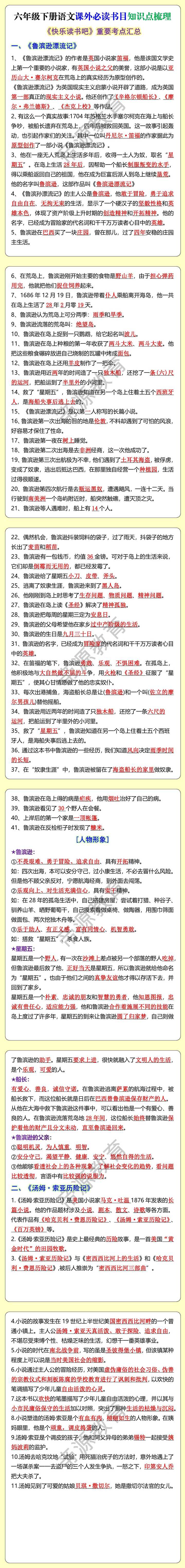 六年级下册语文课外必读书目知识点梳理