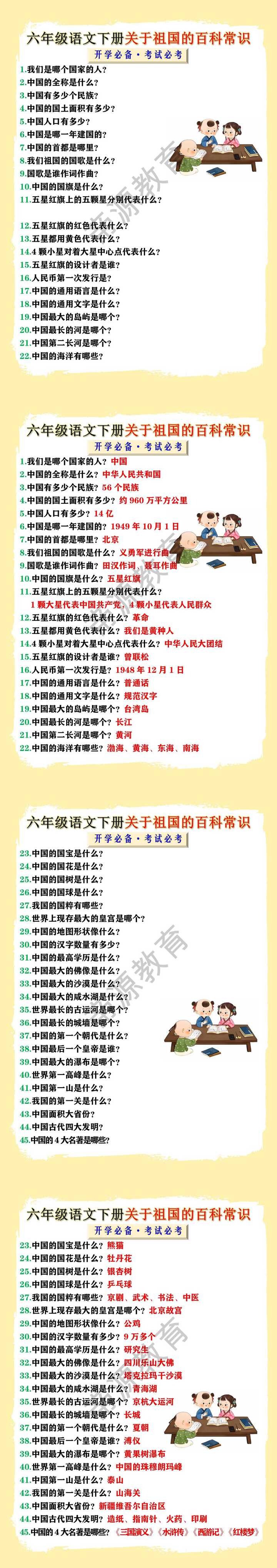 六年级语文下册关于祖国的百科常识