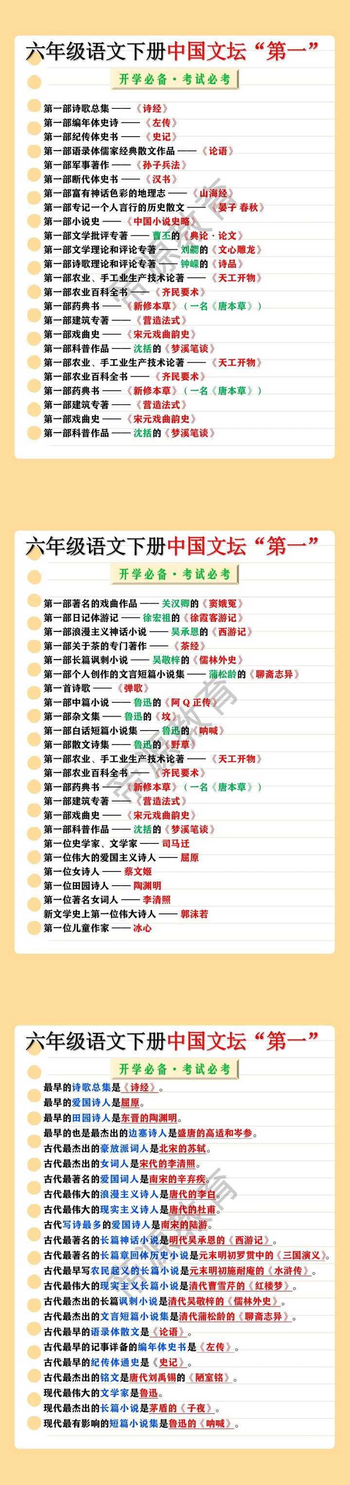 六年级语文下册中国文坛“第一”