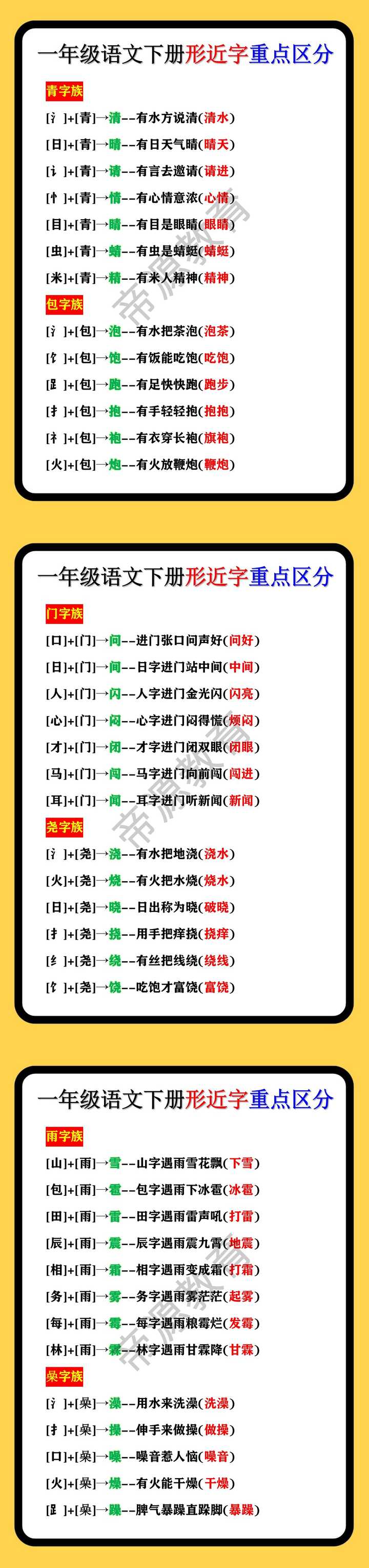 一年级语文下册形近字重点区分