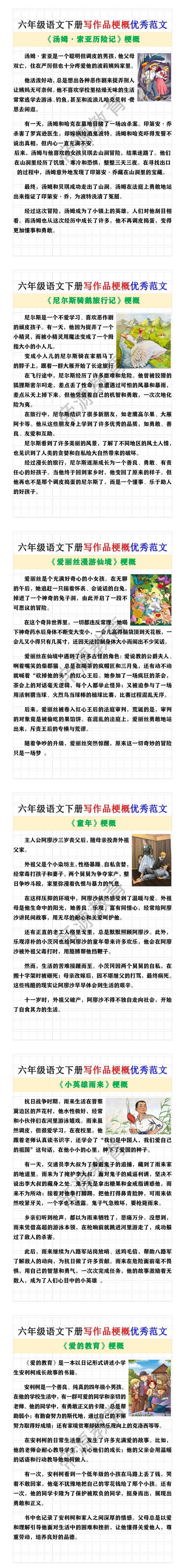 六年级语文下册写作品梗概优秀范文