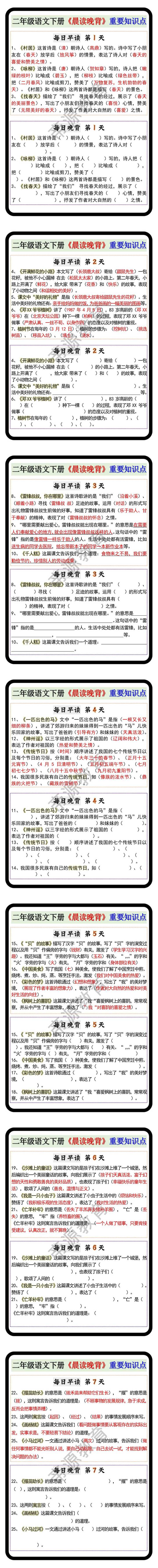 二年级语文下册《晨读晚背》重要知识点