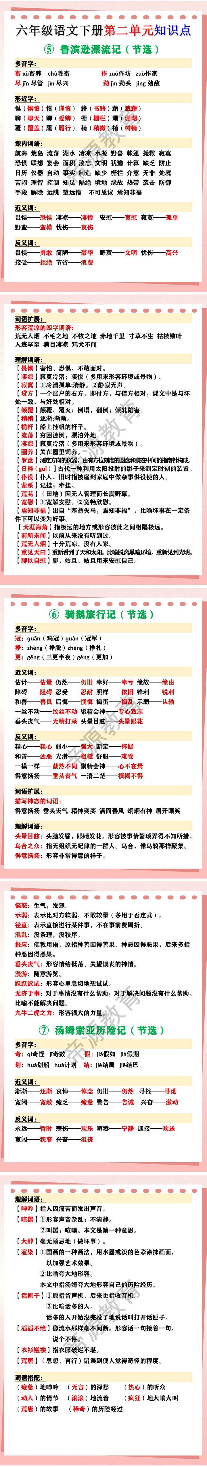 六年级语文下册第二单元知识点