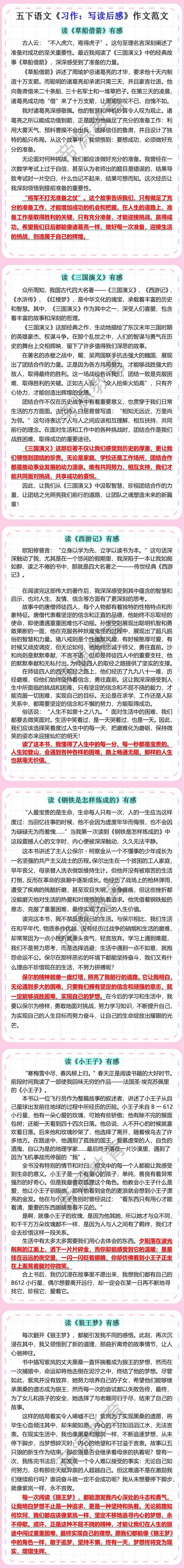 五下语文《习作：写读后感》作文范文