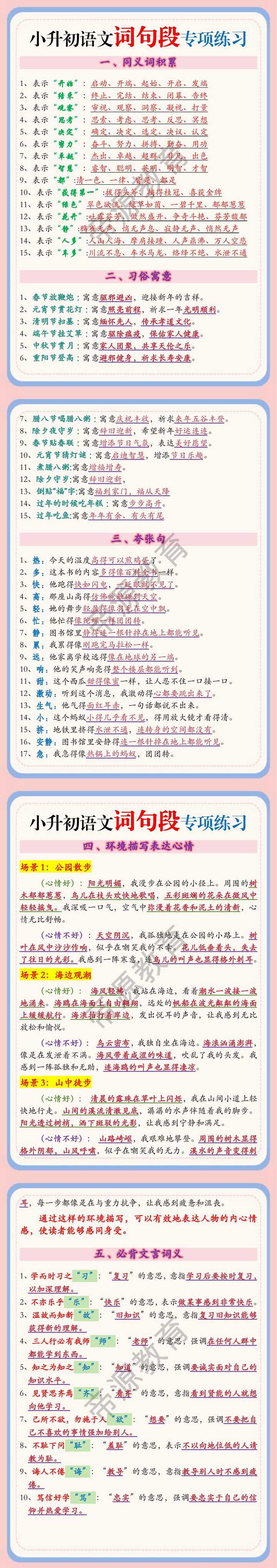 小升初语文词句段专项练习
