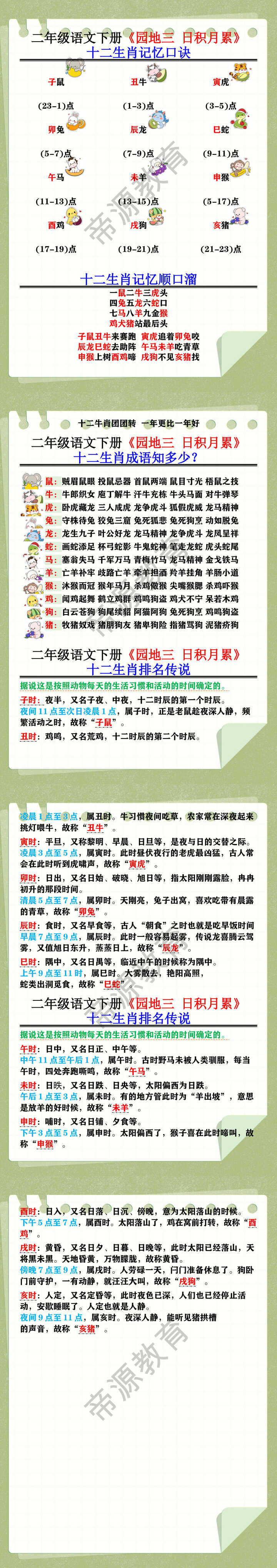 二年级语文下册《园地三 日积月累》十二生肖知识点