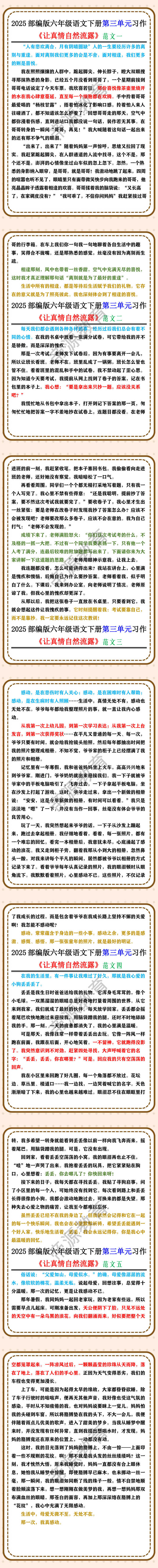 2025部编版六年级语文下册第三单元习作《让真情自然流露》范文