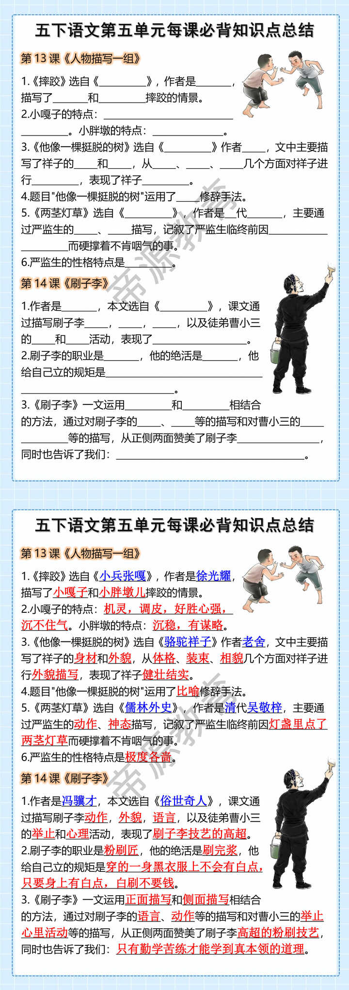 五下语文第五单元每课必背知识点总结