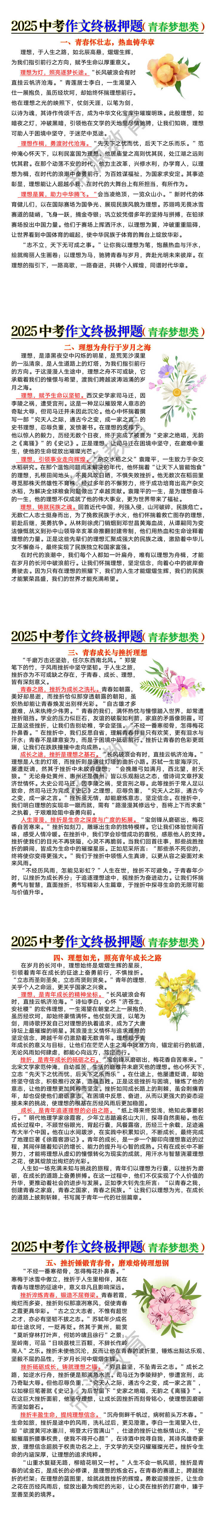 中考作文终极押题《青春梦想类》主题范文5篇