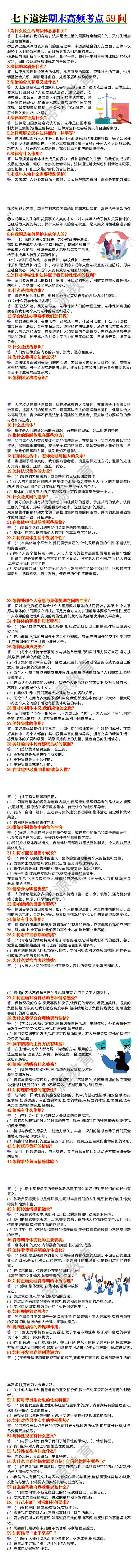 七年级下册道法期末高频考点59问