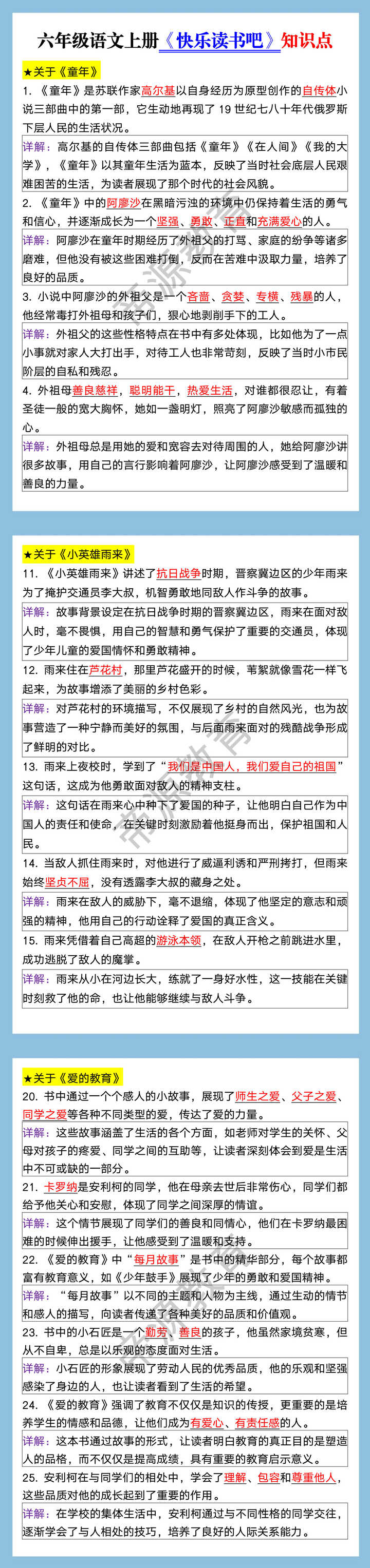 六年级语文上册《快乐读书吧》知识点