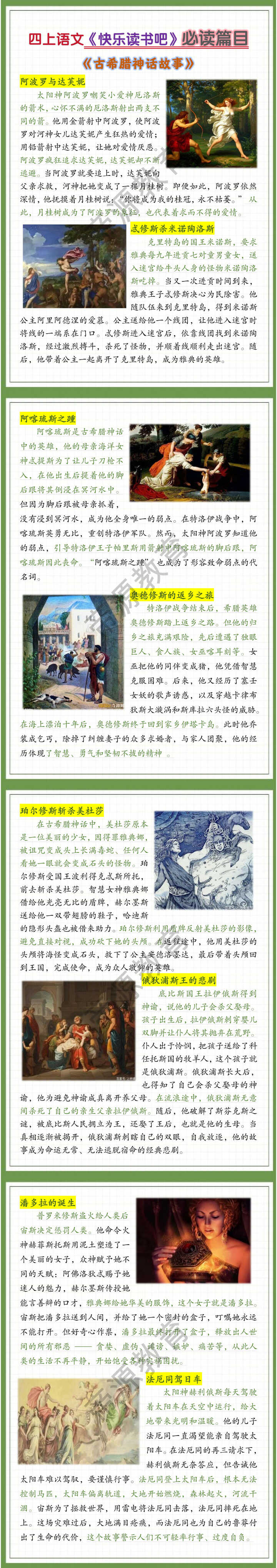 四上语文《快乐读书吧》必读《古希腊神话故事》