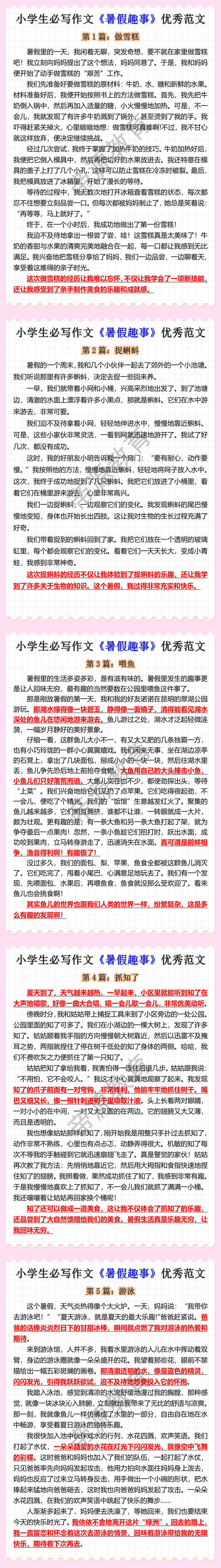 小学生必写作文《暑假趣事》优秀范文