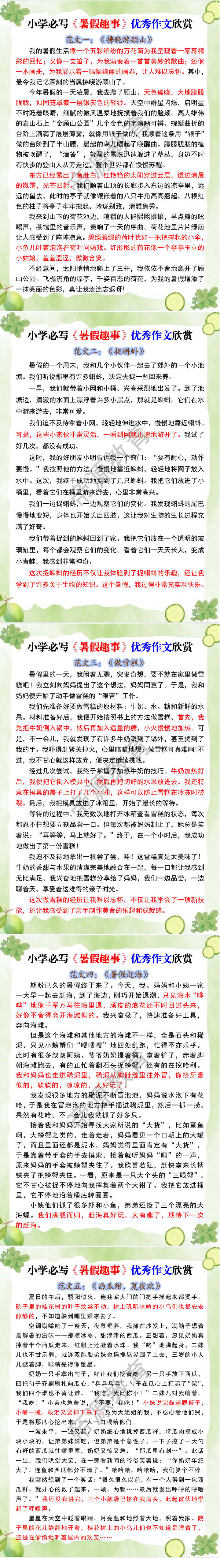 小学必写《暑假趣事》优秀作文欣赏
