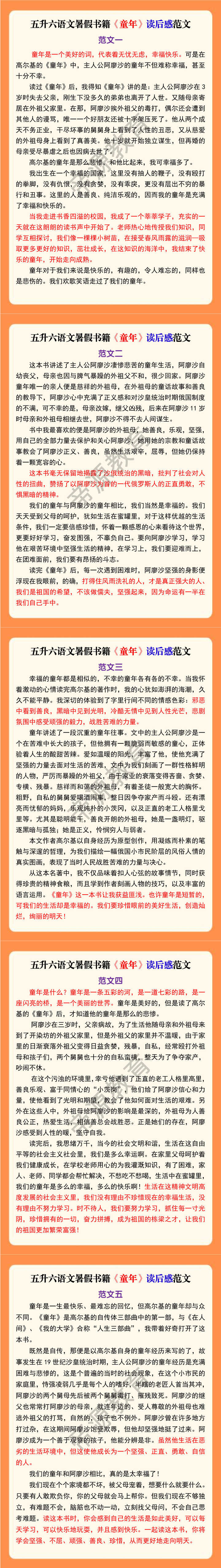 五升六语文暑假书籍《童年》读后感范文