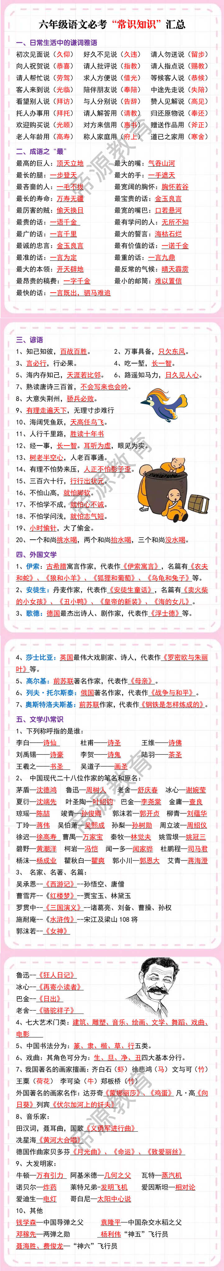 六年级语文必考“常识知识”汇总