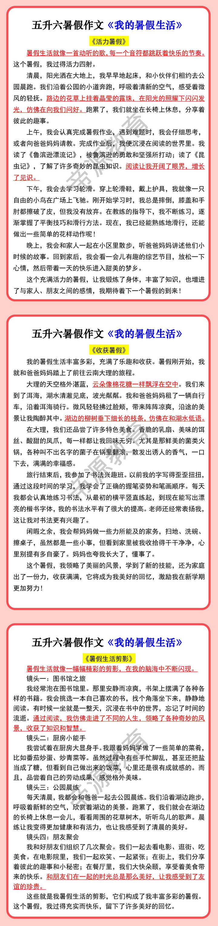 五升六暑假作文《我的暑假生活》