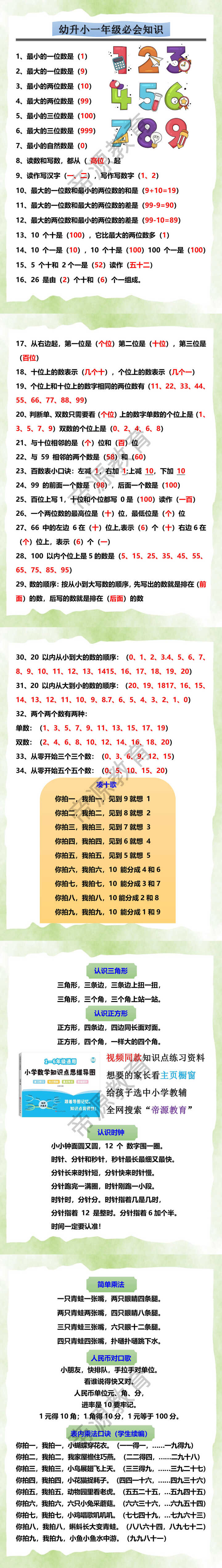 幼升小一年级必会知识
