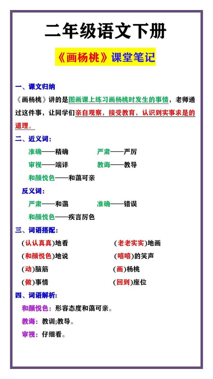 二年级语文下册 《画杨桃》课堂笔记