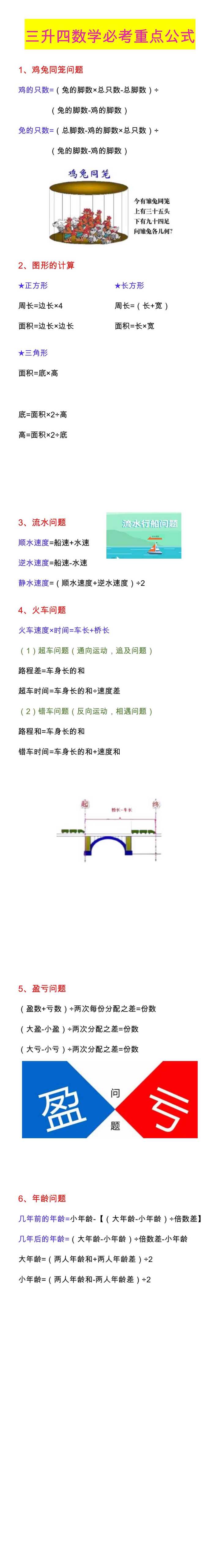 三升四数学必考重点公式