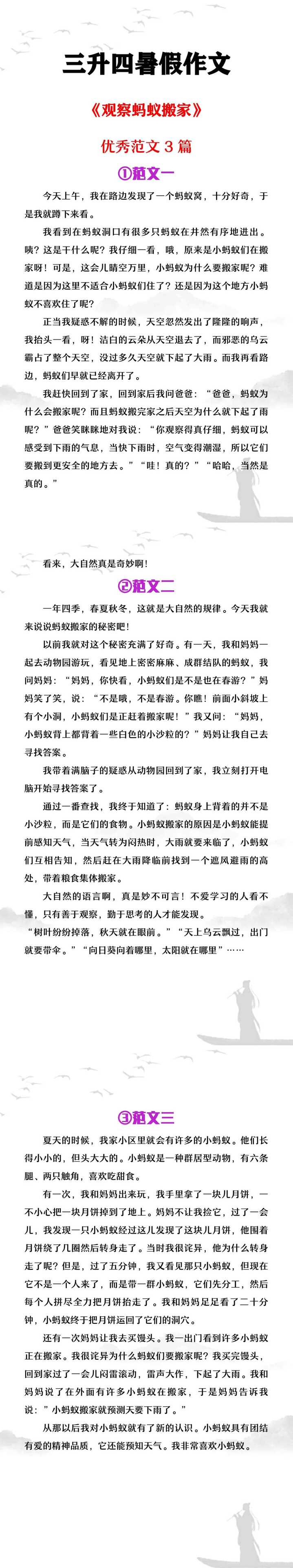 三升四暑假作文《观察蚂蚁搬家》范文3篇
