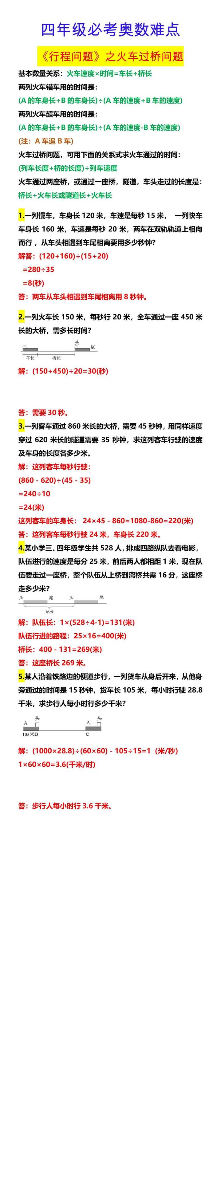 四年级必考奥数难点 《行程问题》之火车过桥问题