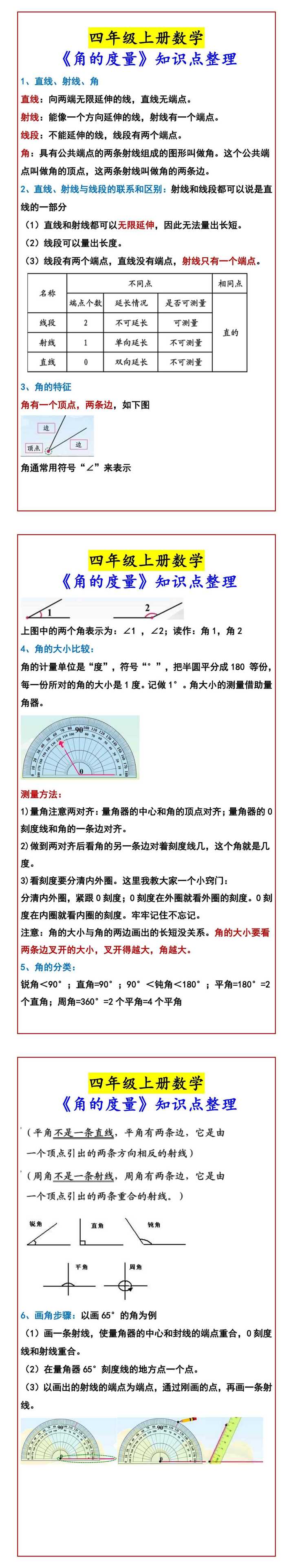 四年级上册数学 《角的度量》知识点整理