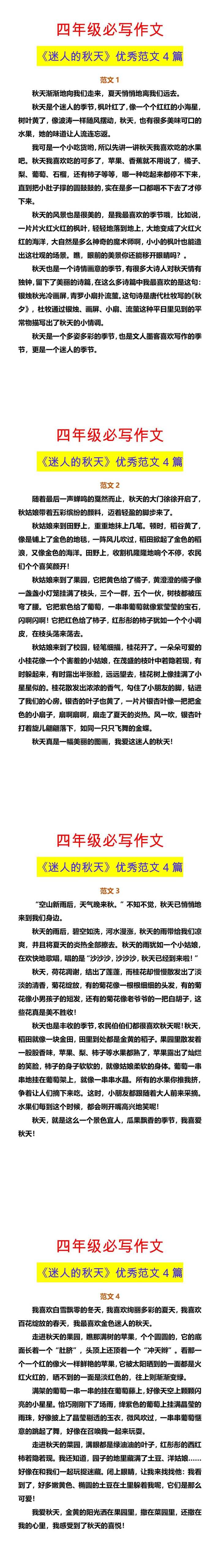 四年级必写作文 《迷人的秋天》优秀范文4篇