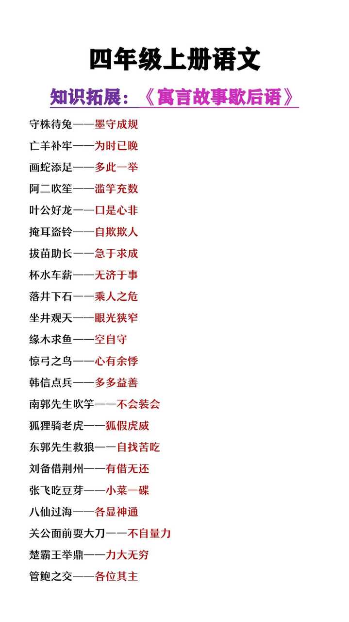 四年级上册语文知识拓展寓言故事歇后语