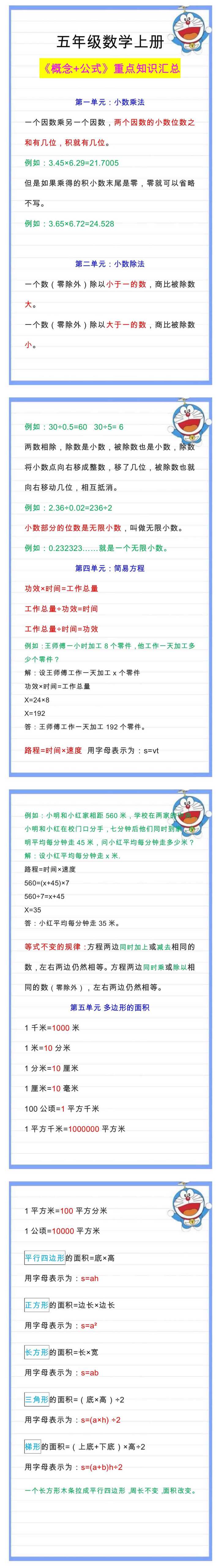 五年级数学上册《概念+公式》重点知识汇总！