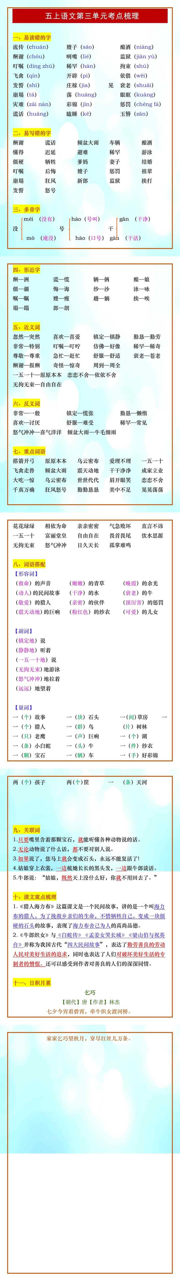 五年级上册语文第三单元考点梳理