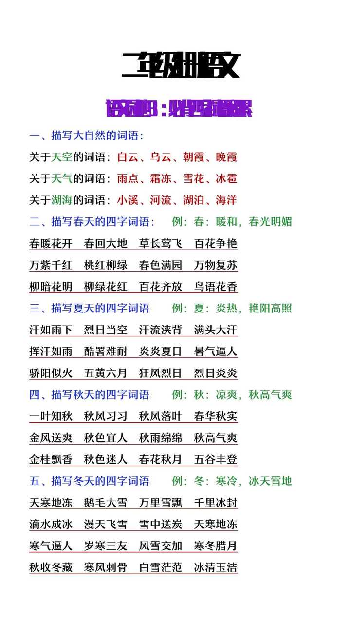 二年级上册语文园地三必背四字词语积累
