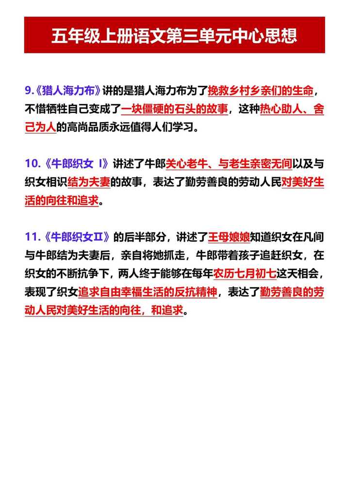 五年级上册语文第三单元中心思想