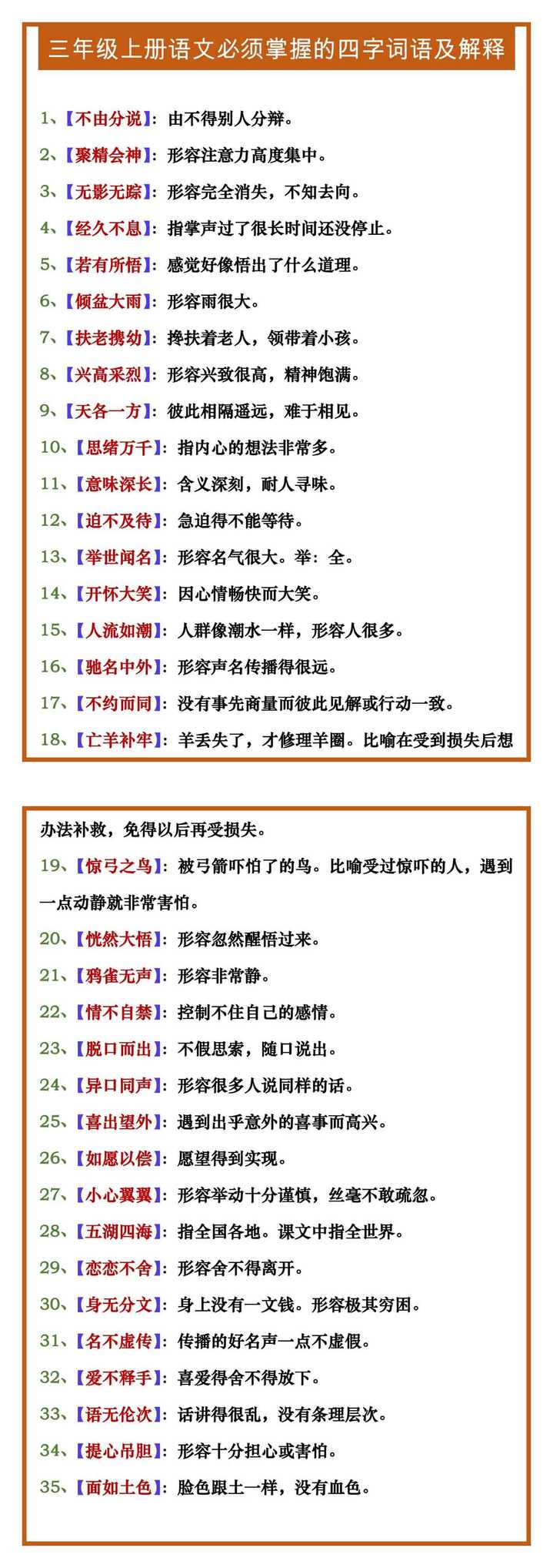 三年级上册语文必须掌握的四字词语及解释