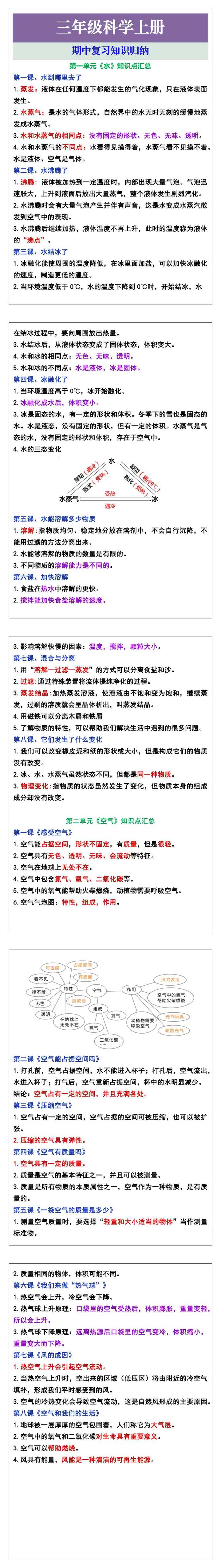 三年级科学上册期中复习知识归纳