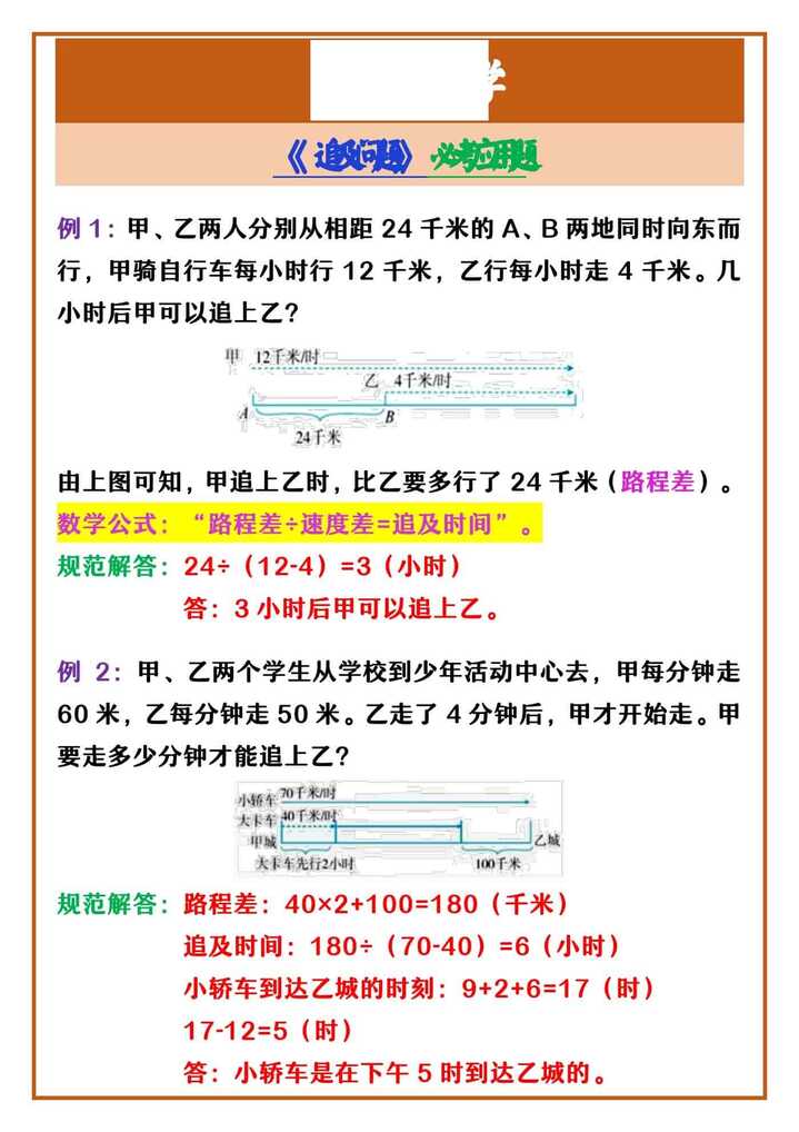 四年级上册数学 《追及问题》必考应用题